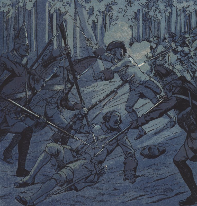 Sargento Dubois e o cavaleiro d "Assas na batalha de Kloster Kampen, 1760 de pseudonym for Onfray de Breville Job