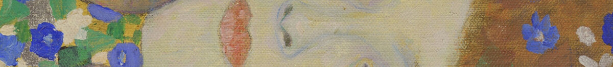 O Beijo (Gustav Klimt), Detail: Gesicht der Frau mit Hand an der Wange
