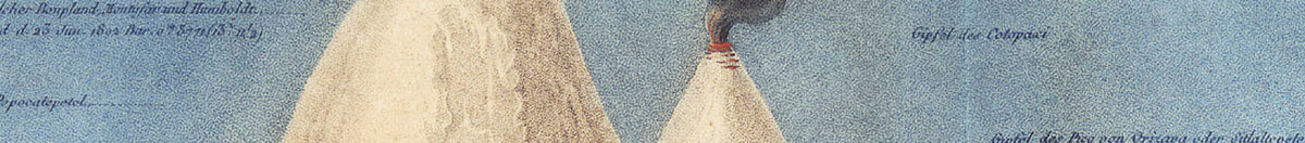 Geografia das plantas nos países tropicais, um estudo dos Andes, desenhada por Schoenberger e Turpin, impressa por Langlois, Paris (Baron Friedrich Alexander von Humboldt), Detail: Rauchender Vulkangipfel