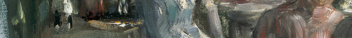 O terraço do restaurante Jacob em Nienstedten, no Elba (Max Liebermann), Detail: Dame im blauen Kleid