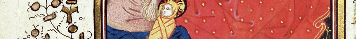 Manuscrito 69 f. 48r, Nascimento de Jesus, do livro de horas do "Mestre de Jacques de Besançon" (French School), Detail: Josef mit Christuskind