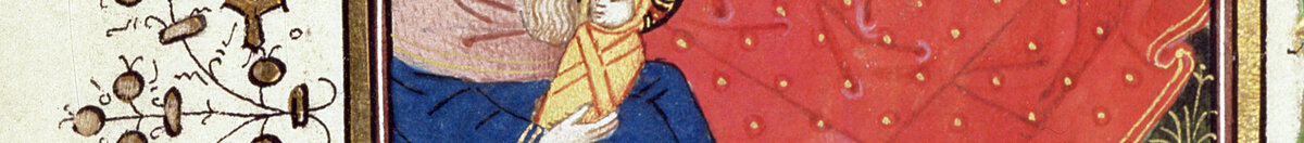 Manuscrito 69 f. 48r, Nascimento de Jesus, do livro de horas do "Mestre de Jacques de Besançon" (French School), Detail: Josef mit Christuskind