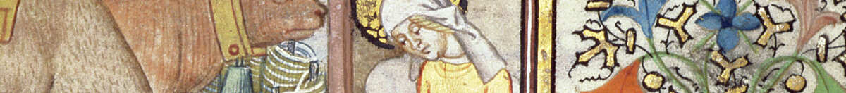 Manuscrito 69 f. 48r, Nascimento de Jesus, do livro de horas do "Mestre de Jacques de Besançon" (French School), Detail: Maria und Ochse an der Krippe