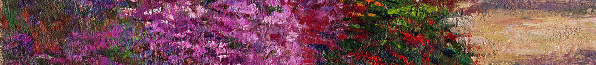 Um caminho no jardim de Monet, Giverny, 1902 (Claude Monet), Detail: Violette Blütenbüsche links