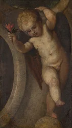 Putto com uma flor vermelha, c.1548-88 (óleo sobre tela)