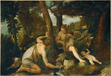 Adão e Eva após a expulsão do paraíso (pintura sobre tela)