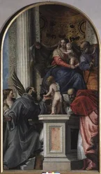 Madonna e Criança Entronizada, São João Batista como Menino, São José, São Jerônimo, São Justinia e São Francisco