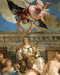 A apoteose de Veneza por Paolo Veronese (1528-1588), fresco, detalhe, Sala del Maggior Consiglio (Salão do Grande Conselho), Palazzo Ducale, Veneza