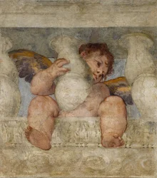 Anjo sentado em uma balaustrada par Veronese, Paolo (1528-1588). Fresco, tamanho : 115x87