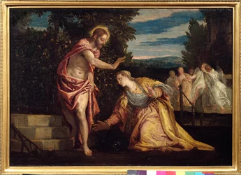 Cristo Aparecendo para a Madeleine (Noli me tangere) Pintura de Paolo Veronese (1528-1588) Dim. 0,67 x 0,97 m. Grenoble. Musee Des Beaux Arts - Cristo Aparecendo a Maria Madalena (Noli Me Tangere). Pintura de Paolo Veronese (1528-1588). 0,67 x 0,95 m. Bea