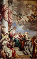 O casamento místico de St. Catherine. Pintura de Paolo Caliari Paolo Veronese (1528-1588), cerca de 1575. Óleo sobre tela. Dim: 337x241cm. Veneza, Galeria Accademia.