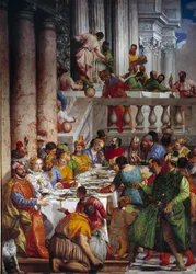 O casamento de Caná, detalhe: A refeição dos príncipes. Fresco por Paolo Veronese (1528-1588) Ec. sex.