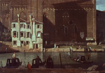 A corte de pedreiro em Campo (praça) San Vidal e igreja de Santa Maria della Carita, .c.1725 (óleo sobre tela)