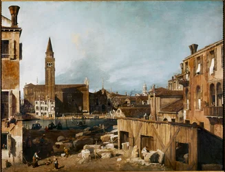 O pátio dos pedreiros; Veneza: Campo San Vidal e a igreja Sta (óleo sobre tela)