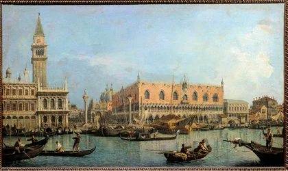 Le Mole, vista da bacia de Saint Mark até Veneza Pintura de Antonio Canal dit Canaletto (1697-1768) Sol do século XVIII. 0,47x0,81 m - O Molo desde a bacia de San Marco, Veneza. Pintura de Antonio Canal dit Canaletto (1697-1768)