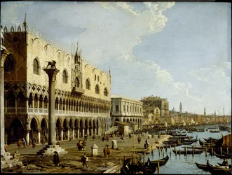 Veneza: uma vista do Palácio Doge e da Riva degli Schiavoni do Piazzetta, c.1729 (óleo sobre painel de cobre)