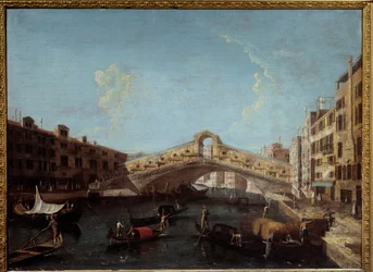 Vista da Ponte Rialto em Veneza Gondoles, no Grande Canal. Pintura de Antonio Canal dit Canaletto (1697-1768) Nimes do século XVIII, Museu de Belas Artes