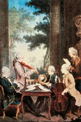 Concerto com oboé, violino, trompa e violoncelo, de Louis de Carmontelle (1717-1806), aguarela. França