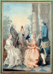 Senhora e Senhorita Chatelain, Sr. Brot e Sr. de la Myre. Aguarela de Louis Carrogis Carmontelle (1717-1806)