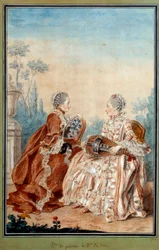 Madame de Julienne e Madame de Serre fazendo música aguarelada de Louis cengis dit Carmontelle (1717-1806) Século XVIII. Paris, Musee Carnavalet