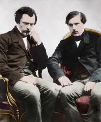 Os irmãos Edmond (1822-1896) e Jules (1830-1870) de Goncourt, escritores franceses, de Nadar - Les freres Edmond de Goncourt (1822-1896) e Jules de Goncourt (1830-1870) críticos literários e escritores franceses, foto de Gaspard Felix Tournachon dit Felix 