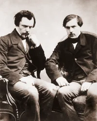 Os irmãos Edmond de Goncourt (1822-1896) e Jules de Goncourt (1830-1870) críticos literários e escritores franceses, foto de Gaspard Felix Tournachon dit Felix Nadar (1820-1910) cerca de 1855