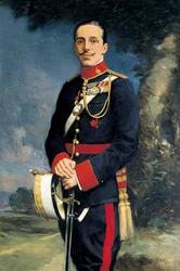 Retrato de Alfonso XIII (1886-1941), Rei de Espanha em uniforme militar. Pintura de Kaulak (século XIX)