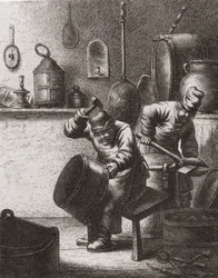 Coppersmiths at work in the 17th century (impressão)