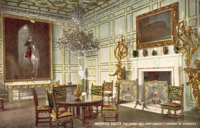 Castelo de Warwick, a sala de jantar com a pintura de Vandyke de Charles I (foto a cores)