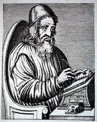 Retrato de Trimethius, cópia de uma gravura francesa do século XVIII reproduzida em "Les Sciences Maudites" de Jollivet-Castelot, utilizada numa "História da Magia", publicada no final do século XIX (gravura)