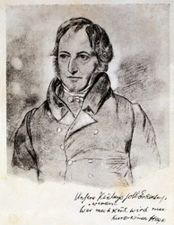 Retrato de Georg Wilhelm Friedrich Hegel (1770-1831), filósofo e idealista alemão. Gravura depois de um desenho de G. Hensel.