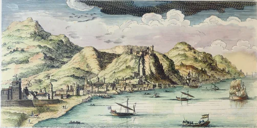 Vista da Cidade de Málaga, Espanha (gravura a cores)