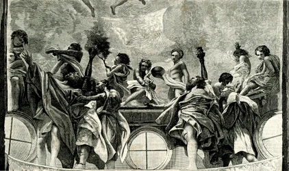 Assunção da Virgem, detalhe do fresco de Correggio (1489-1534), cúpula da Catedral de Parma, Emilia Romagna, Itália, talha de Le cento citta d