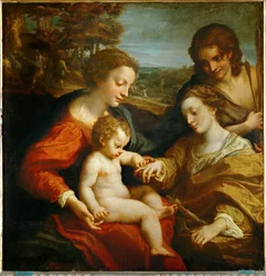O casamento místico de Santa Catarina de Alexandria com o Menino Jesus, e de São Sebastião ...