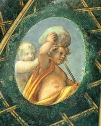 Ovate with cherubs, fresco de Antonio Allegri Da Correggio (1489-1534) Quarto da abadessa, Mosteiro de São Paulo, Parma, Itália