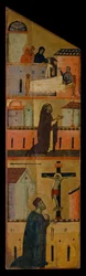 Díptico do Beato Andrea Gallerani: As santas mulheres aparecem a S. Reginaldo, Domingos reza pela cura de S. Reginaldo e Gallerani reza diante da cruz, painel interior esquerdo, c.1270 (pintura sobre madeira)