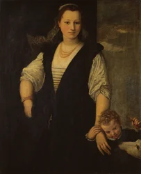 Retrato de uma mulher com uma criança e um cachorro (para detalhes, ver 95740)