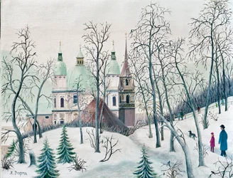 Catedral e igreja franciscana no inverno