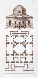 Plano e Elevação da Casa Chiswick, impressão feita por Herisset, c.1720s