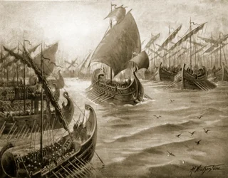 Cimon assume o comando da frota grega, ilustração da "História das Nações" de Hutchinson, 1915