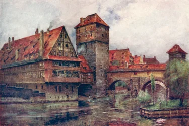 O Henkersteg, com o Wasserturm, Nuremberg, Alemanha, c1905
