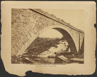 No. 302. Vista em perspetiva do Arco da União, Aqueduto de Washington construído pelo General M.C. Meigs, com uma extensão de 220 pés. [março de 1864].