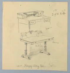 Design e esboço para "mesa de escrita de mogno"