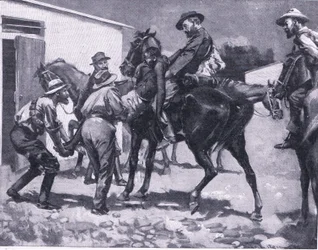 Esaus tenta escapar, de After Pretoria: The Guerilla War publicado por Harmsworth Bros Limited, 1901
