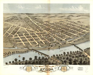 Vista aérea da cidade de Attica, Condado de Fountain, Indiana, 1869. LOC 73693378