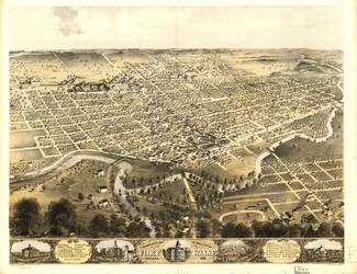 Vista aérea da cidade de Fort Wayne, Indiana, 1868. LOC 73693381