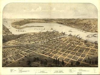 Vista aérea da cidade de Port Huron, Sarnia  Gratiot, St. Clair Co., Michigan 1867  Point Edwards, Lambton Co., Canadá a oeste. LOC 73693443