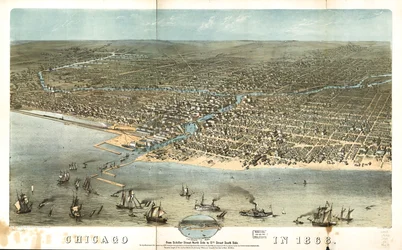 Chicago em 1868, do lado norte da Schiller Street até ao lado sul da 12th Street. LOC 73693350