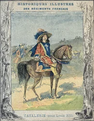Cavalaria sob Louis XIV - De uma manga protectora para livros escolares, final do século XIX - Cavalaria sous Louis XIV - ilustração de A Demarle - História de um caderno de protecção, final do século XIX -