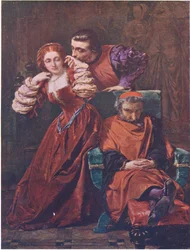 Silvia and Valentine (The Two Gentlemen of Verona) "This love of theirs myself have eoften seen, haply, whenthey have judged me fast asleep", from The Complete Works of William Shakespeare pub.by J Coker & Co Ltd (colour litho)